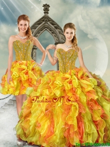 2015 Beautiful Yellow and Orange Sweet 16 Dresses with Beading and Ruffles