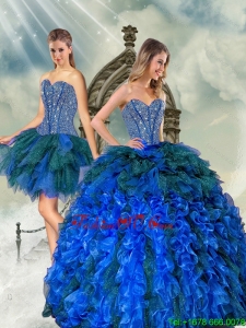 2015 Detachable Beading and Ruffles Quince Dresses in Royal Blue and Teal