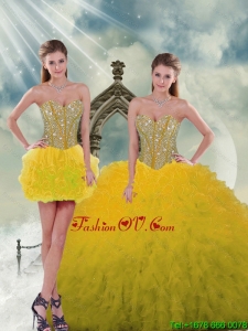 2015 Spring Yellow Sweet 15 Dresses with Beading and Ruffles