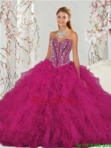 Unique and Classic Beading and Ruffles Dresses for Quince in Red for 2015