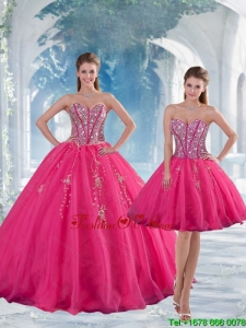 2015 Detachable Sweetheart Hot Pink Sequins and Appliques Quinceanera Skirts
