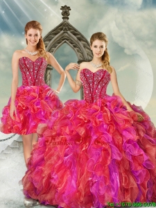 2015 Unique Beading and Ruffles Multi-color Quince Dresses with