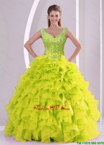 Detachable Beading and Ruffles Yellow Green Quince Quinceanera Skirts