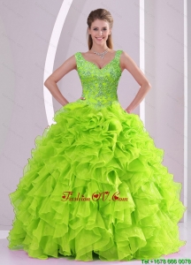New Arrival Beading and Ruffles Quince Dresses in Green