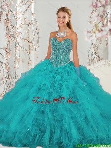 2015 Top Seller Beading and Ruffles Sweet 15 Dresses in Turquoise
