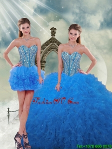 Pretty and Detachable Aqua Blue Sweet 16 Dresses with Beading and Ruffles