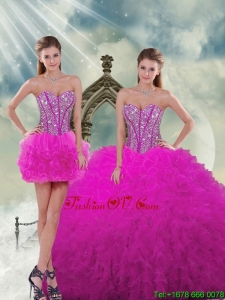 Unique and Detachable Quinceanera Dresses with Beading and Ruffles in Fuchsia for 2015 Spring