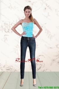 2015 Baby Blue Fashionable Corset with Beading and Appliques