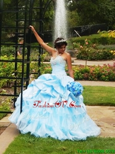 Elegant Beaded and Pick Ups Big Puffy Quinceanera Dress in Light Blue