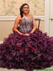 Most Popular Beaded and Ruffled Purple Quinceanera Dress with Brush Train