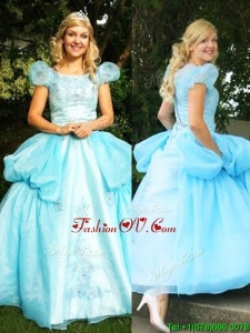 New Style Scoop Short Sleeves Quinceanera Dress with Appliques and Pick Ups