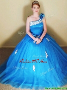 Sophisticated Applique and Hand Made Flowers Quinceanera Dress with One Shoulde