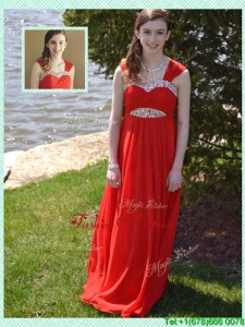 Wonderful Empire Straps Red Prom Dress with Beading