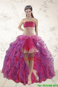 2015 Classical High Low Prom Dresses with Appliques and Ruffles