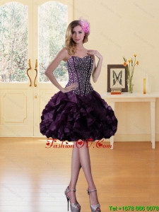 Burgundy Sweetheart Prom Dress with Ruffled Layers and Beading