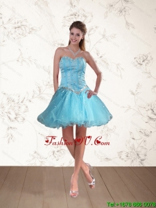 Cute Baby Blue Sweetheart Prom Dresses with Ruffles and Beading