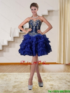 2015 Navy Blue Sweetheart Short Prom Dresses with Beading and Embroidery