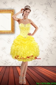 Beautiful Sweetheart Yellow Prom Dresses with Beading and Ruffles for 2015 Spring