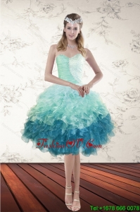 Pretty Multi Color Sweetheart Prom Gown with Beading and Ruffles
