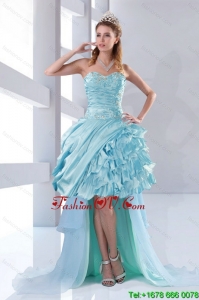 Discount Beaded Sweetheart High Low Ruffles Prom Dresses for 2015