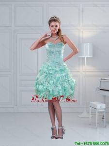 Perfect Sweetheart Beaded Prom Dresses with Ruffles in Apple Green