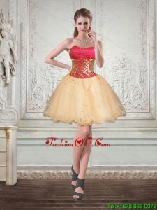 Champagne Strapless Multi Color Short Prom Dresses with Beading and Embroidery