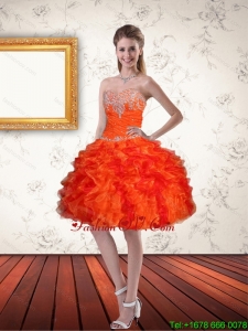 Gorgeous Sweetheart Orange Prom Dresses with Ruffles and Beading