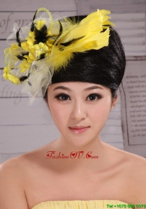 Fashionable Yellow and Black Feather Tulle Women Fascinators