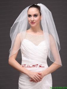 Two-tier Tulle Elbow Length Wedding Veil With Cut Edge