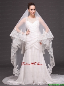 Two-tier Tulle Wedding Veil With Appliques Decorate