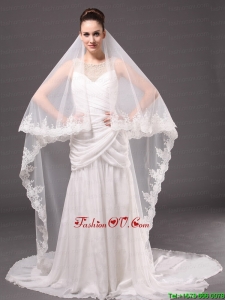 Romantic One-tier Cathedral Wedding Veil With Lace Applique Edge