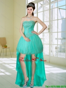 Apple Green Strapess Cheap Prom Dresses with Embroidery and Beading