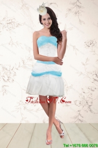 Cheap White and Baby Blue Strapless Cheap Prom Dresses for 2015