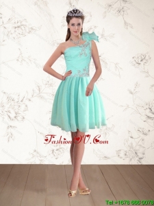 Discount Apple Green One Shoulder Prom Dresses with Beading