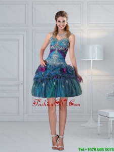 2015 Ball Gown Straps Multi Color Embroidery Prom Dresses with Hand Made Flower
