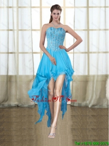 2015 Fashionable Sweetheart High Low Baby Blue Prom Dresses with Beading
