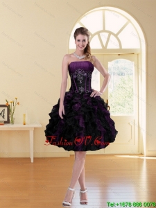 2015 Multi Color A Line Ruffles Strapless Knee-length Prom Dress with Beading