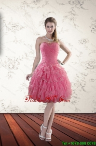 2015 New Style Strapless Prom Dresses with Beading and Ruffles