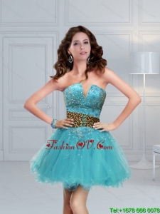 Aqua Blue Beading Leopard Printed Perfect Prom Dresses for 2015