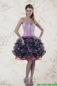 New Strapless Multi Color Prom Dresses with Ruffles and Appliqeues