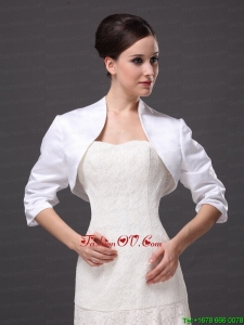 Custom Made White High Neck Jacket With 1/2 Sleeves For Wedding