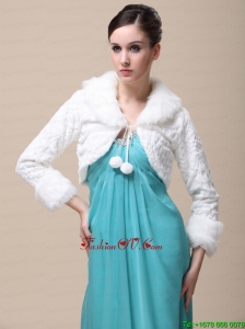 Faux Fur Special Occasion / Wedding Jacket With Long Sleeves and Fold Over Collar