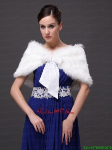 High Quality Rabbit Fur Special Occasion / Wedding Shawl In Ivory With V Neck