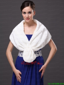 Faux Fur Fashionable V Neck White Wedding Party and Prom or Cocktail Wedding Wrap