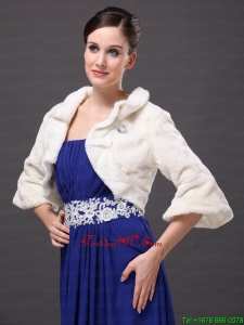 White Faux Fur Open Front Fold Over Collar Prom Jacket