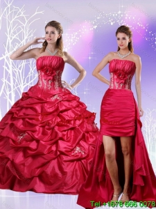 2015 Detachable Appliques and Pick Ups Quinceanera Dress in Red