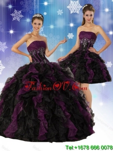 2015 Elegant Strapless Multi Color Quinceanera Dress with Ruffles and Embroidery