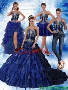 2015 Navy Blue Sweetheart Quinceanera Dress with Embroidery and Ruffles
