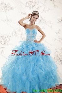 2015 Elegant Baby Blue Quince Dresses with Appliques and Ruffles