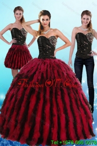 2015 Flirting Multi Color Sweetheart Sweet 16 Dresses with Ruffles and Beading